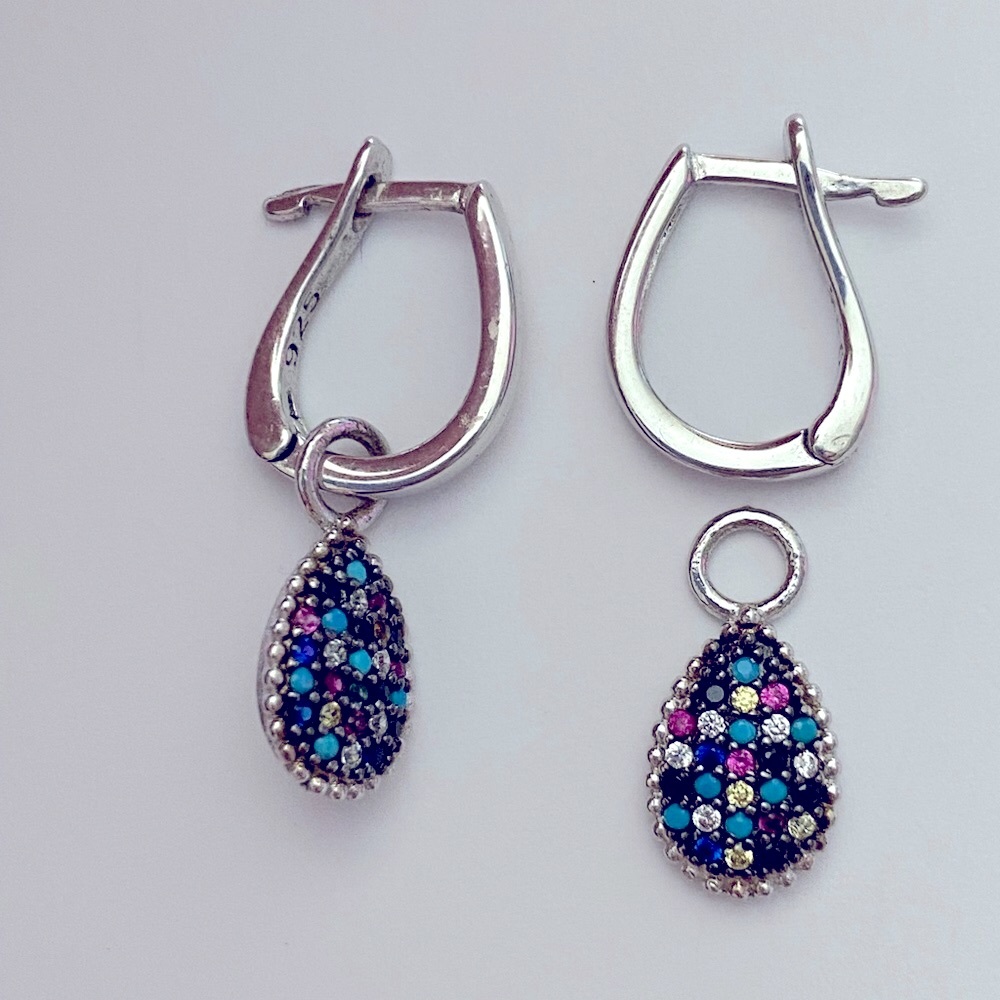 925 Silver earrings drop colorful zirconia cz turquoise stones detachable hoops
